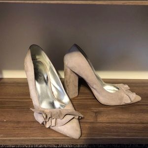 Light grey suede chunky heel